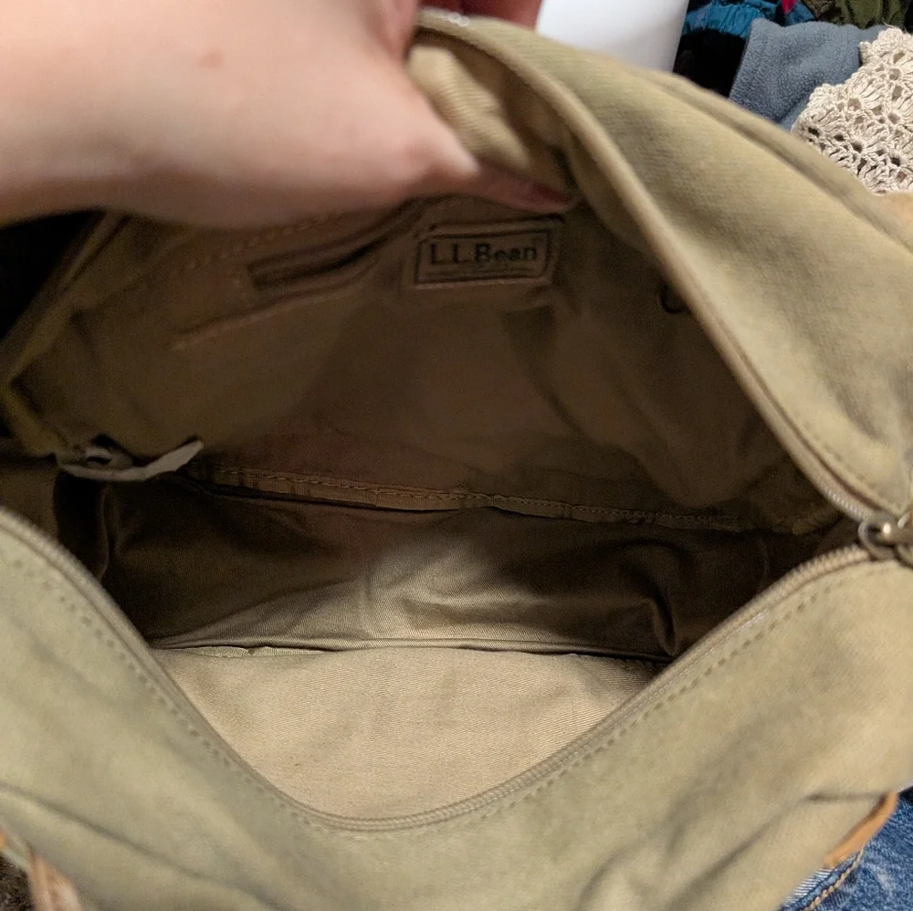 L.L.Bean Canvas Leather Field Messenger Bag Khaki Crossbody